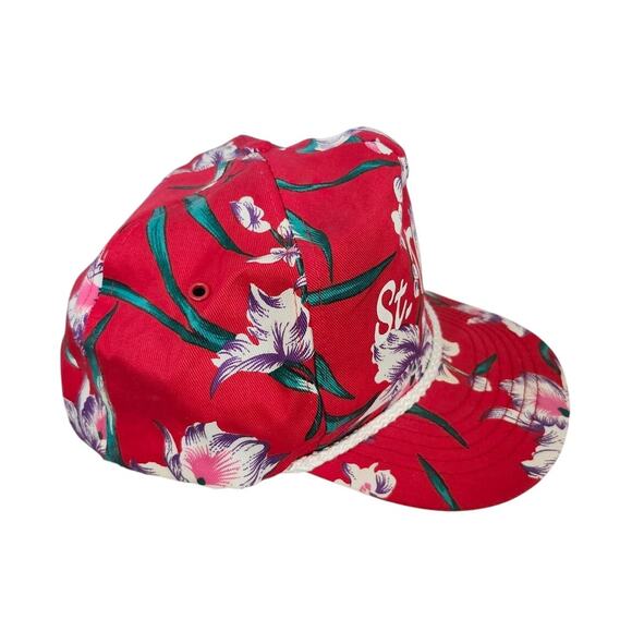 Vintage San Sun Floral Hawaiian Snapback Hat Red Tropical Floral Trucker - Picture 2 of 6